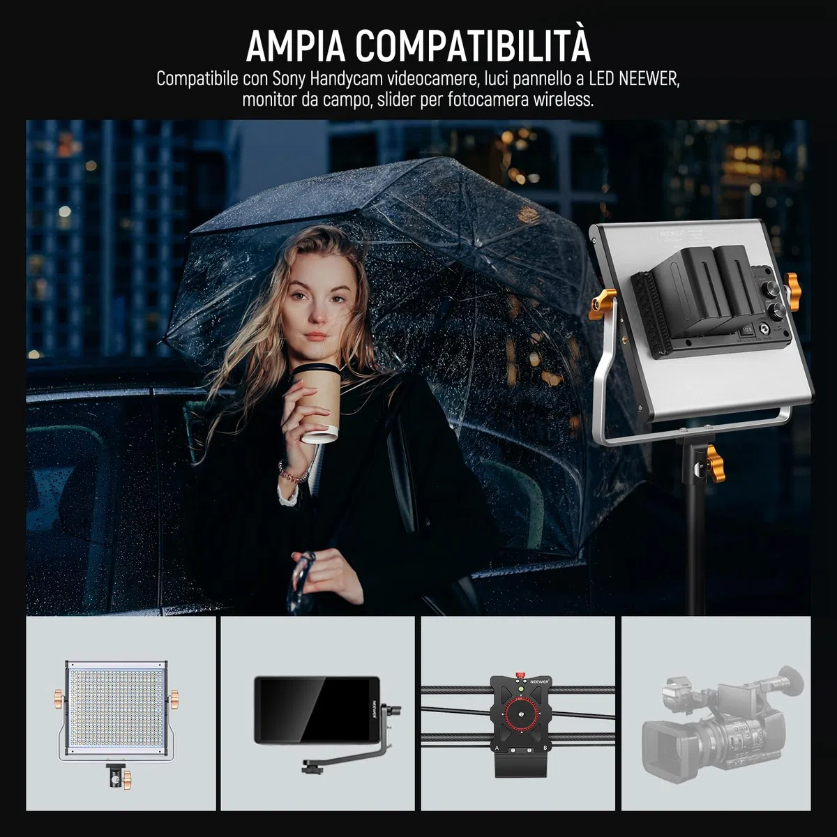 NEEWER NP-F970 Batterie di Ricambio 7800mAh, 2Pz, Caricatore Rapido con LCD e 2 USB C per Sony FX3/FX30/A7, per Canon R5, per Nikon Z8, Handycam, Luce LED, Monitor e Slider Motorizzato NEEWER