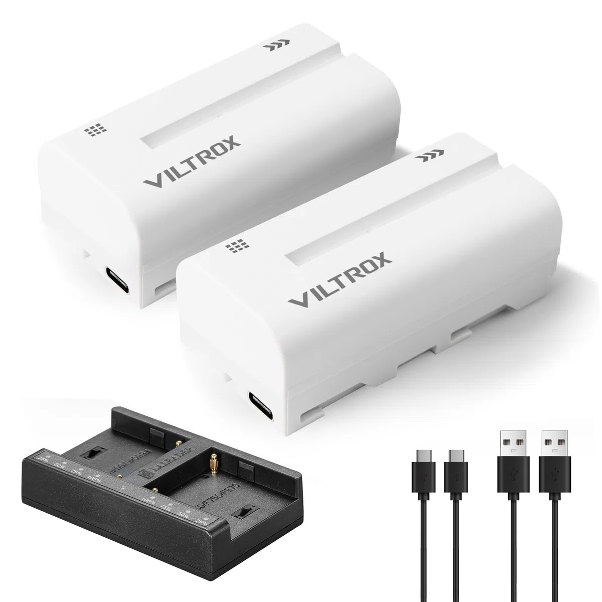 VILTROX 2-Pack NP-F550 Batteria di ricambio Batteria e Smart LED Caricatore doppio USB-C compatibile con Sony NP-F970 F960 F950 F770 F750 F570 F550 per Godox VILTROX Neewer Videocamera/Monitor/Camera